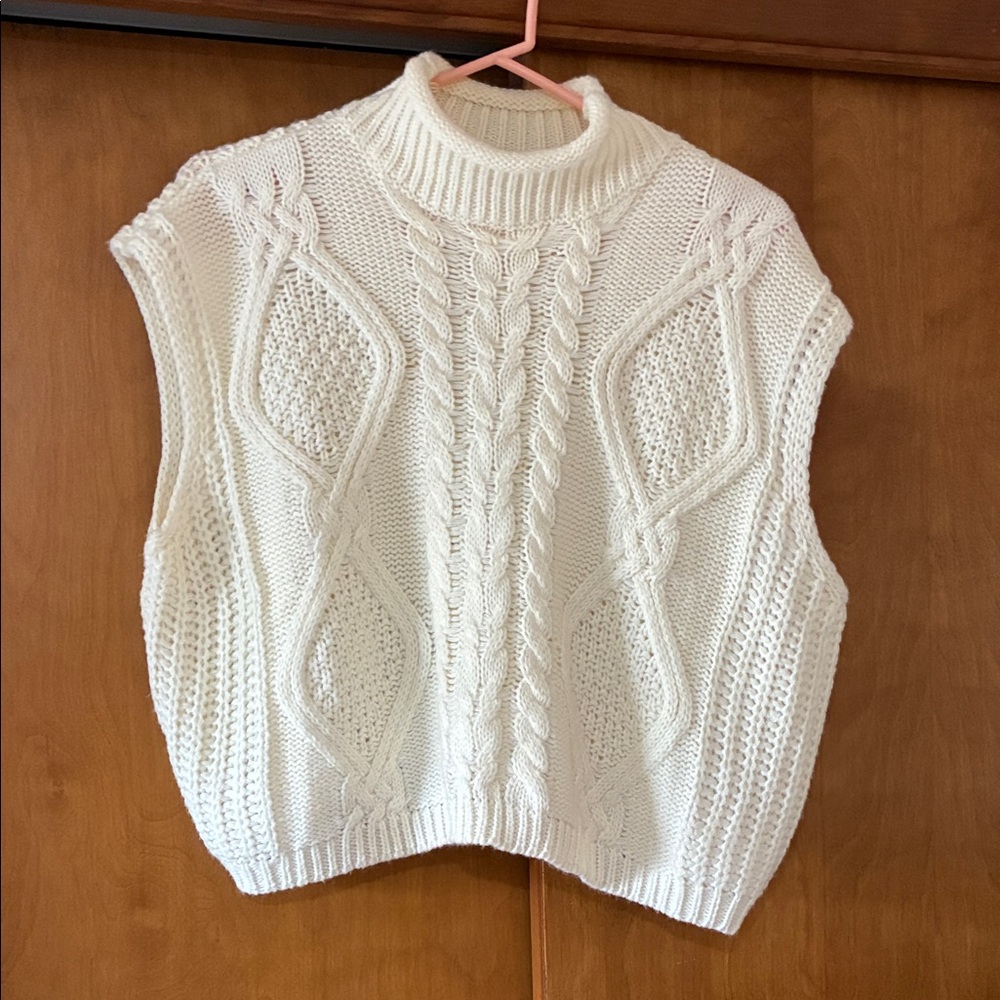 She + Sky Cream Cable Knit Sweater Vest